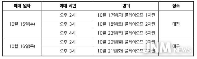 플레이오프 예매 시간 안내 표