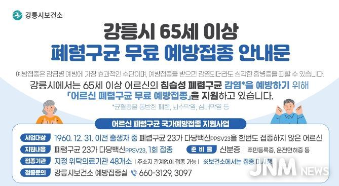 65세 이상 어르신, 폐렴구균 예방접종