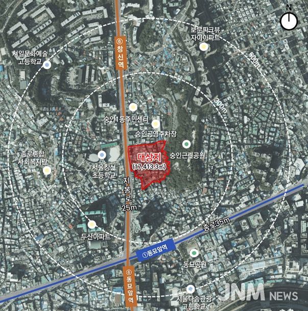 위치도 (종로구 숭인동 61번지 일대 모아타운)