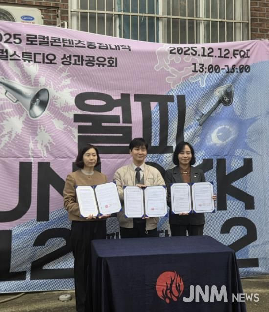 이선희 문화체육관광국장(오른쪽 첫번째)이 12일 서울예술대학교, 한국토지주택공사 경기남부지역본부와 함께 ‘지역혁신중심 대학지원체계(RISE) 및 지역 커뮤니티 활성화’ 업무협약을 체결하고 기념촬영을 하고 있다.