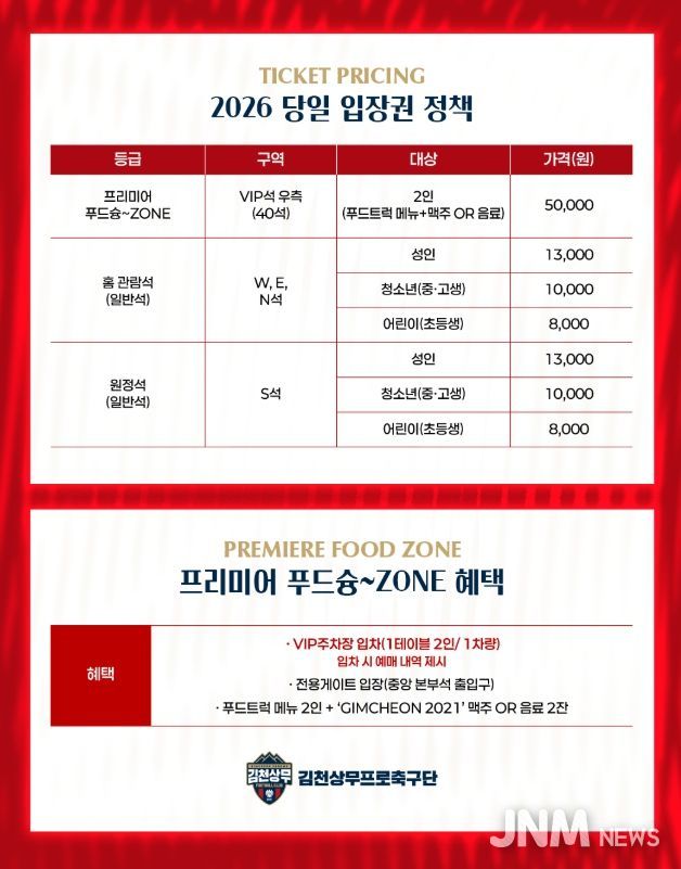 김천상무, 2026시즌 입장권 정책 발표! 다자녀 할인 정책 & 스타디움 투어 신규 프로그램 추가!